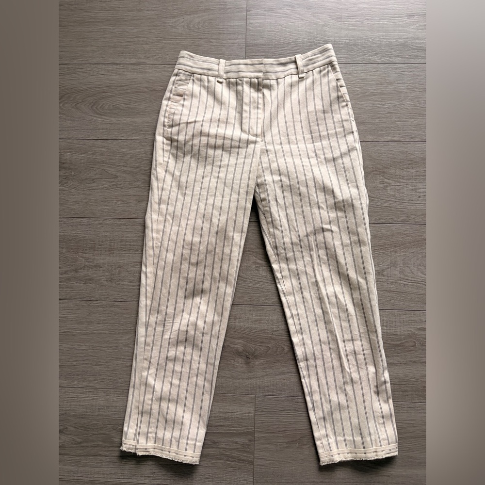 Rag & Bone Ivory Pinstripe Cropped Pants Size 4 – Frayed Hem - Picture 2 of 6